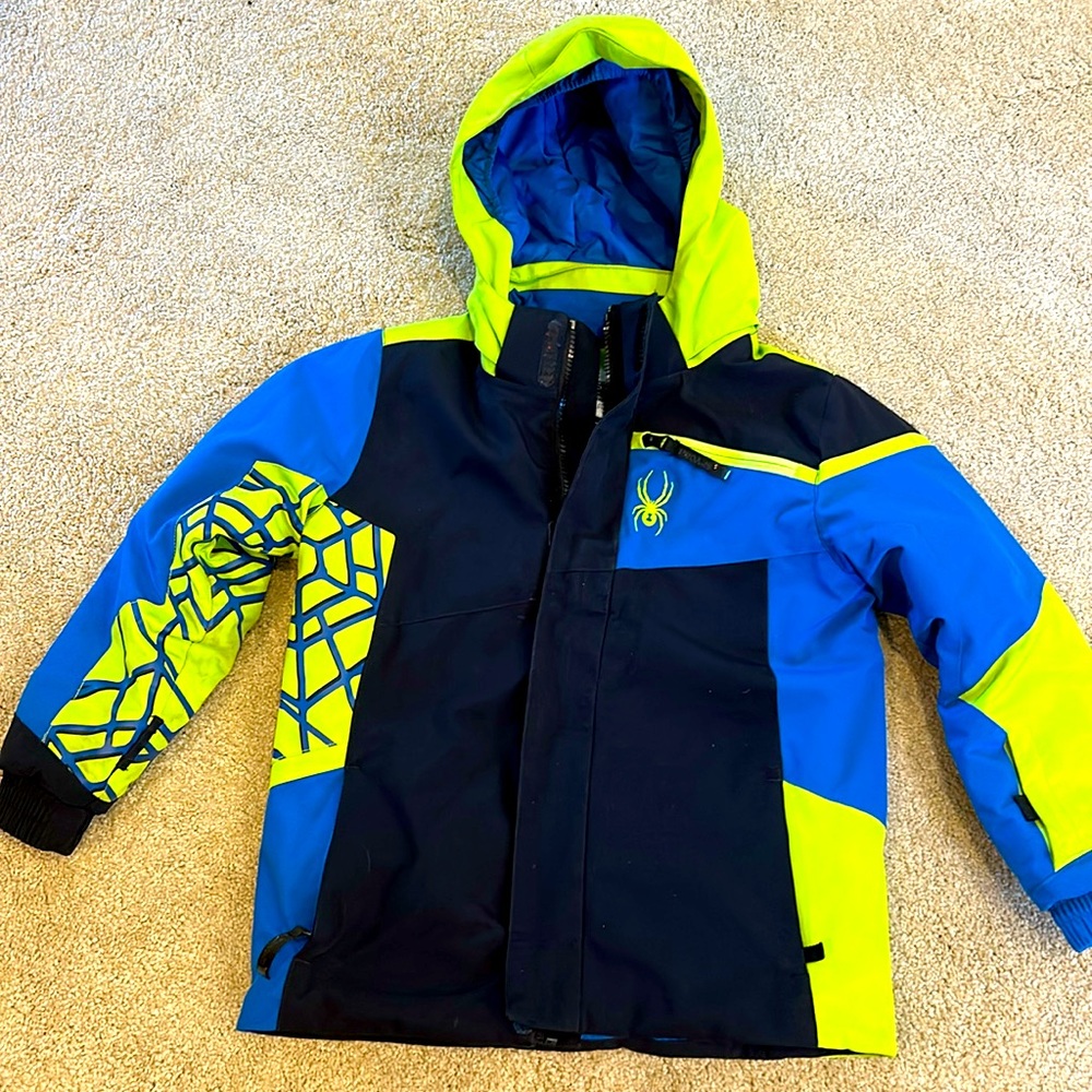 Boys Spyder Ski Jacket size 7 - blue green and black